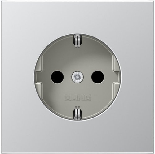 Розетка с заземлением без рамки Jung LS990 metal 1-м. шторки алюминий картинка